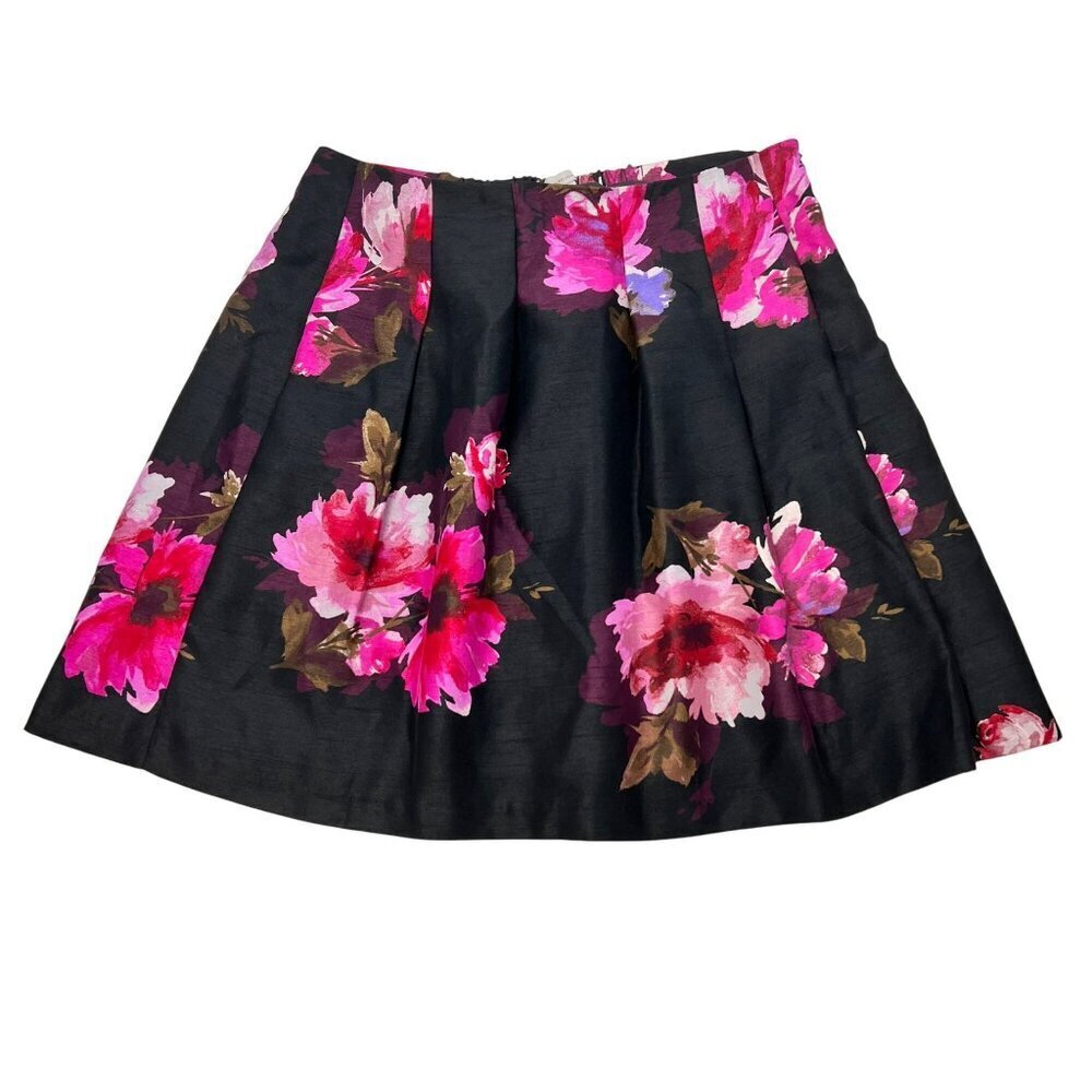 CB Established 1962 Floral A-Line Skirt Pleated Waist Black/Multi Size Large Zip